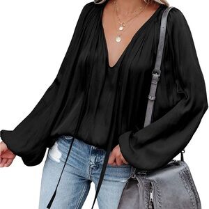Elegant Black V-Neck Women's Blouse